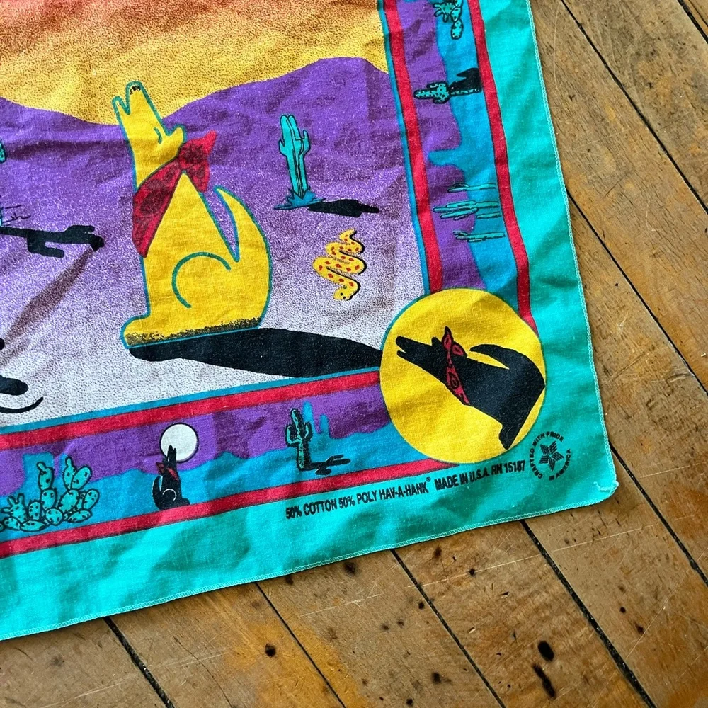 Vintage Hav- A-Hank howling Coyote handkerchief